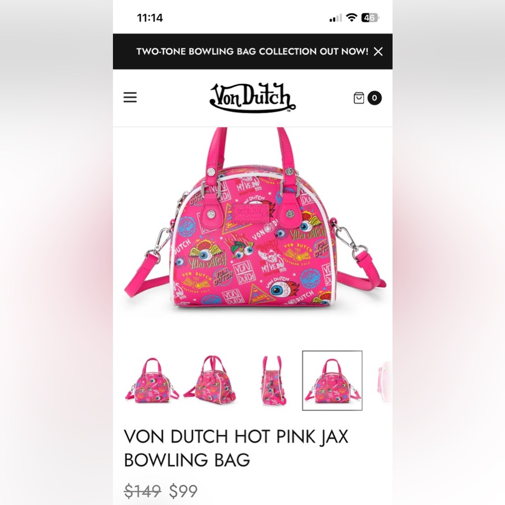 Von Dutch Pink Graphic Bowling Bag